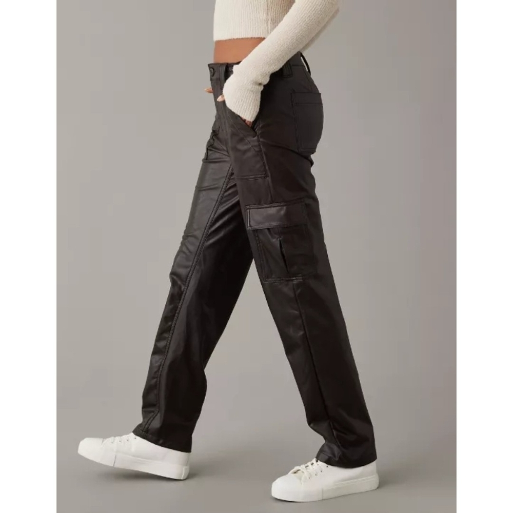 American Eagle Outfitters Vegan Leather Straight Cargo Pants Size 2